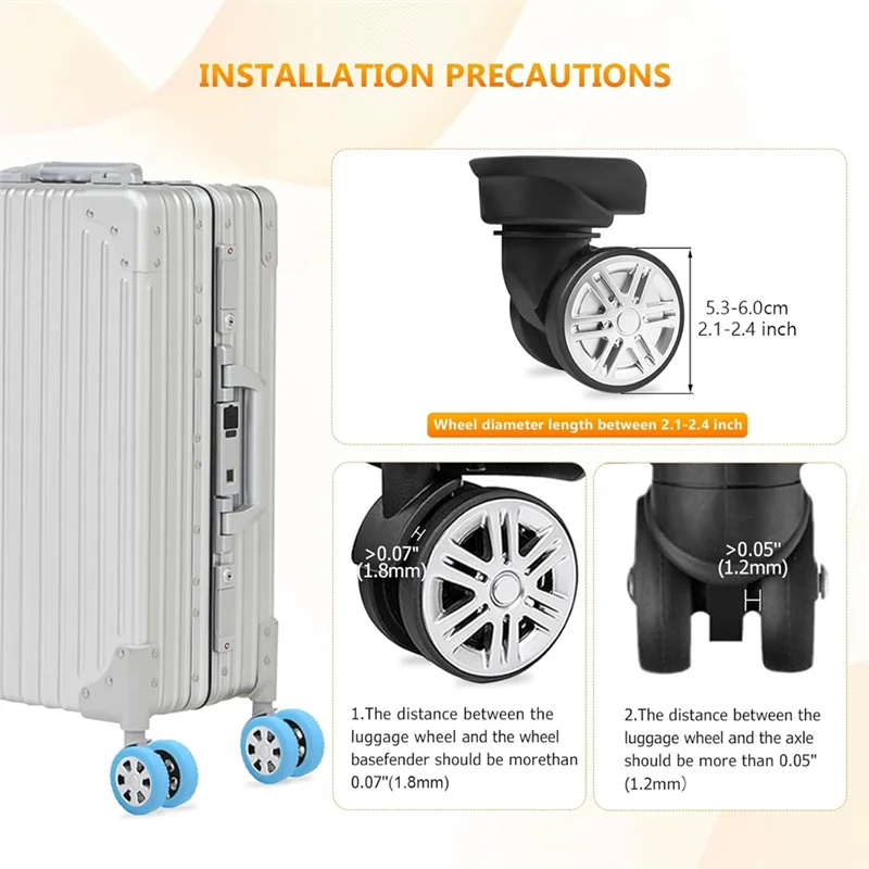 Durable 8Pcs Suitcases Wheel Covers,Silicone Luggage Compartment Wheel Cover For Most 8 Spinner Wheels