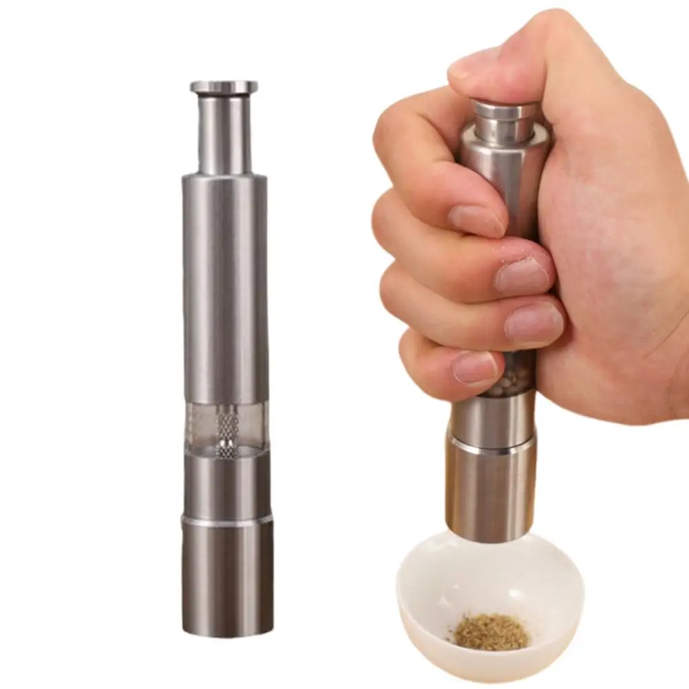 Stainless Steel Salt And Pepper Grinder Pepper Grinder Refillable Thumb One-Touch Pump Button
