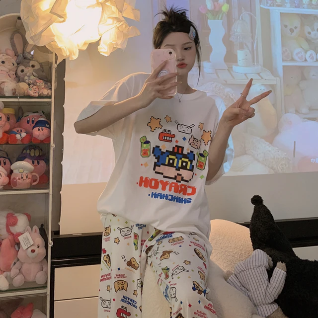 Pyjama en pur coton pour femme, Crayon Shin-Chan, Anime Hobby, grande  taille, manches courtes, style
