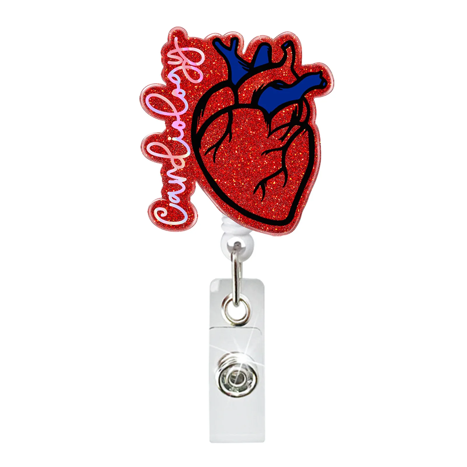 1pc Cardiac Heart Retractable Badge Reel,Medical Name Badge Holder