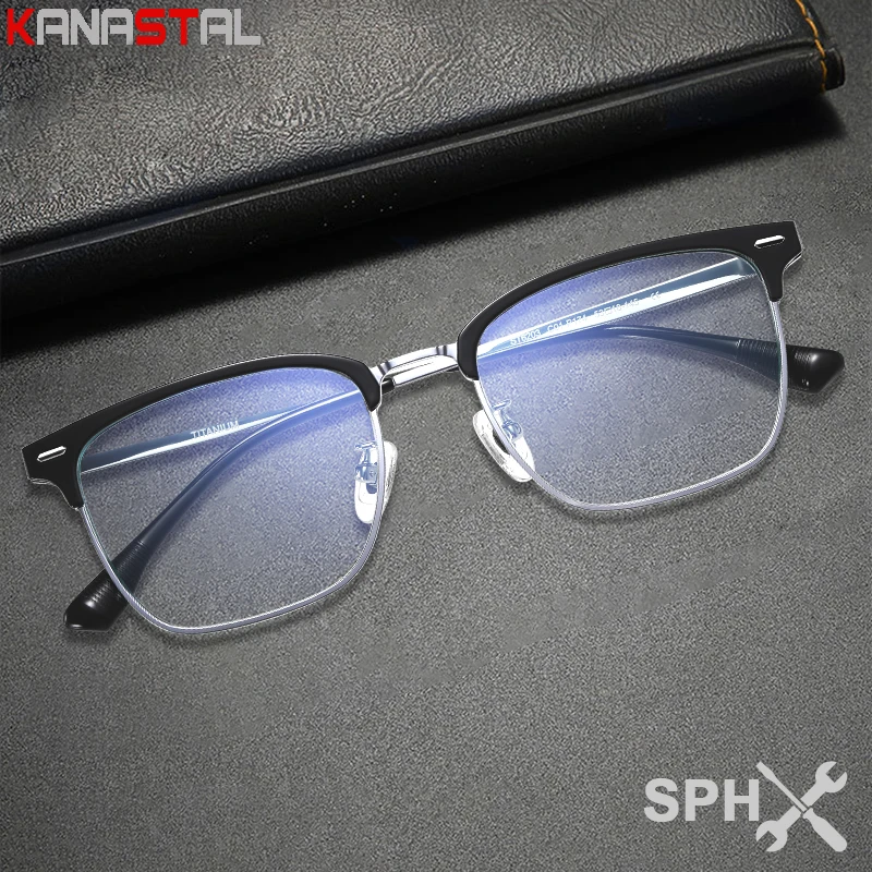 

Men Blue Light Blocking Reading Glasses Lightweight Titanium Box Eyeglasses Frame Prescription Optics Myopia Presbyopic Eyewear
