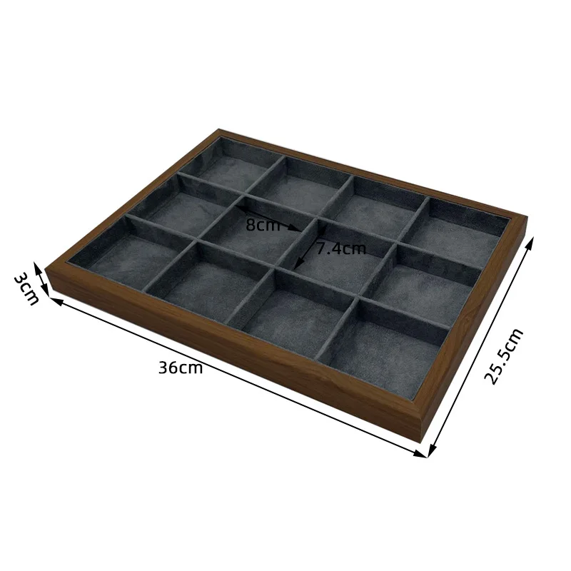 12 Grids Wood Jewelry Organizer Tray Stackable Jewelry Drawer Tray Bracelet Watch Showcase Display Storage