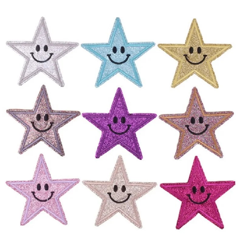 

9Pcs/set Shiny Five-pointed star smiley face Ironing Embroidered Patches For on Sew Clothes Jeans Sticker Patch Applique