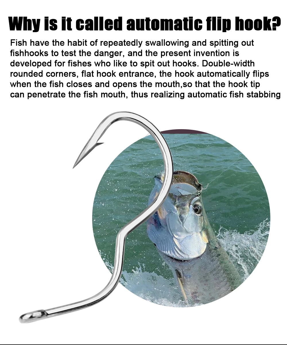 Description Picture 6 of itemFISH KING12Pcs High Carbon Steel Fishing Hooks With Ring 6-13# Automatic Flip SHarp Barbed Fishhook for Carp Fishing Accessories