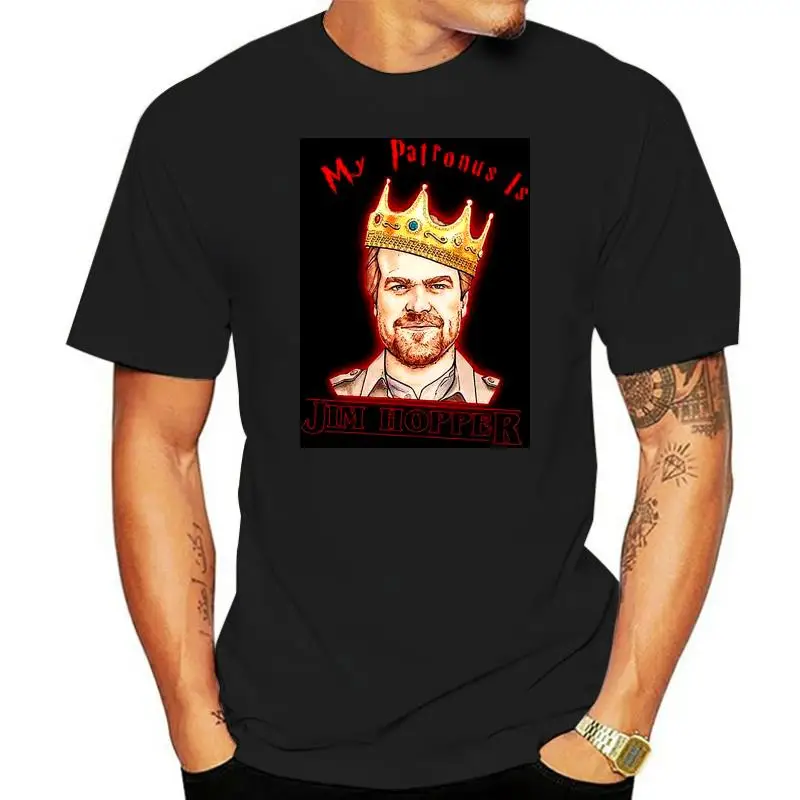 thumbnail image 1 of Stranger tee Things My Patronus Is Jim Hopper T Shirt Black Cotton Men S-6XL, 1 of 5