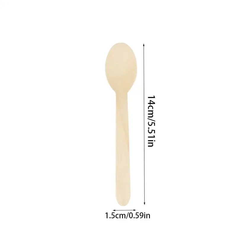 50PCS Disposable Wooden Spoons Cakes Desserts Ice Cream Wooden Spoons Wedding Birthday Party Outdoor Picnic Kitchen14cm