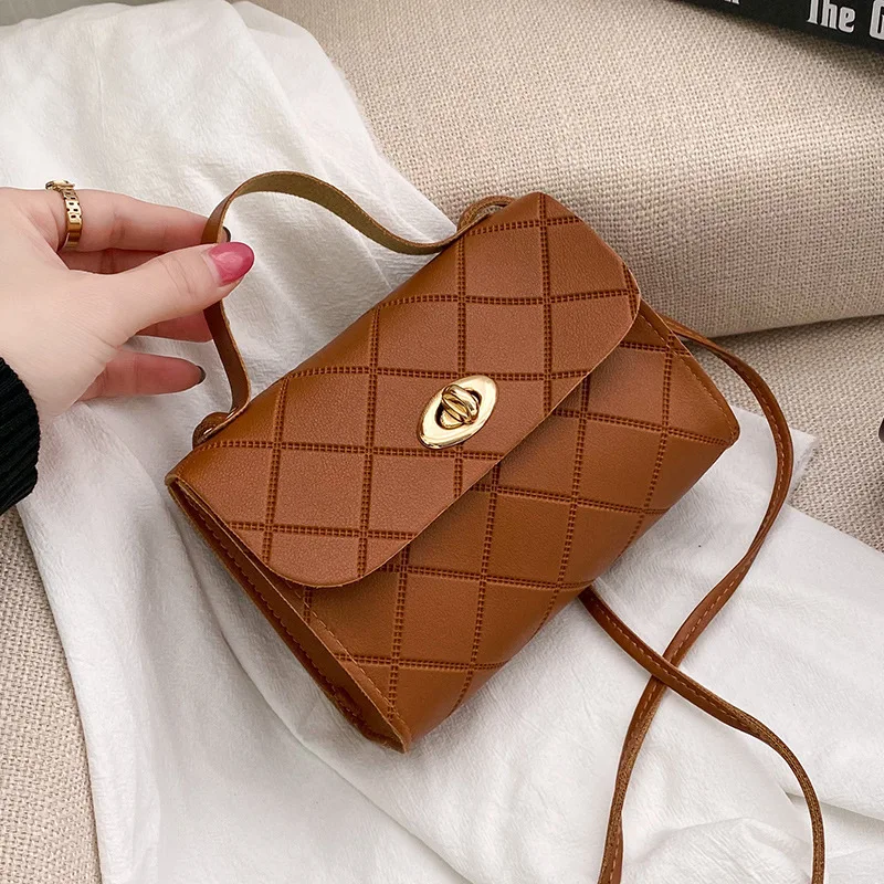 2025 New PU Handbag Versatile PU Handbag Ling Grid Ins Style Leather Small Square Bag Trendy Fashion