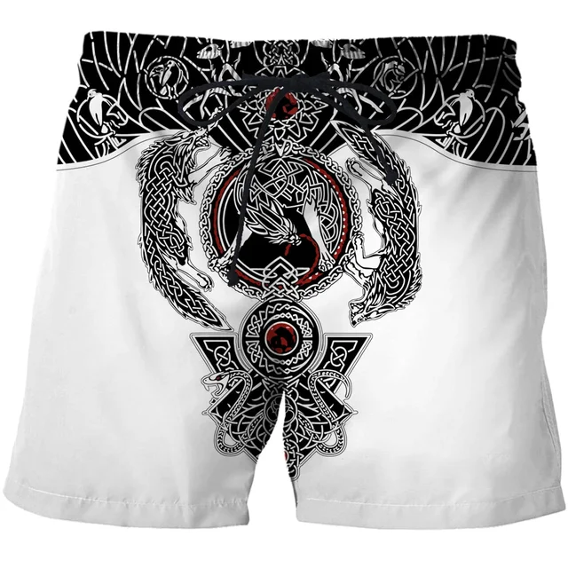 Viking Norse Myth Odin's Raven Pattern Swim Trunks - Quick Dry Beach Shorts For Men, 5X-Large, Raven Color - View #4