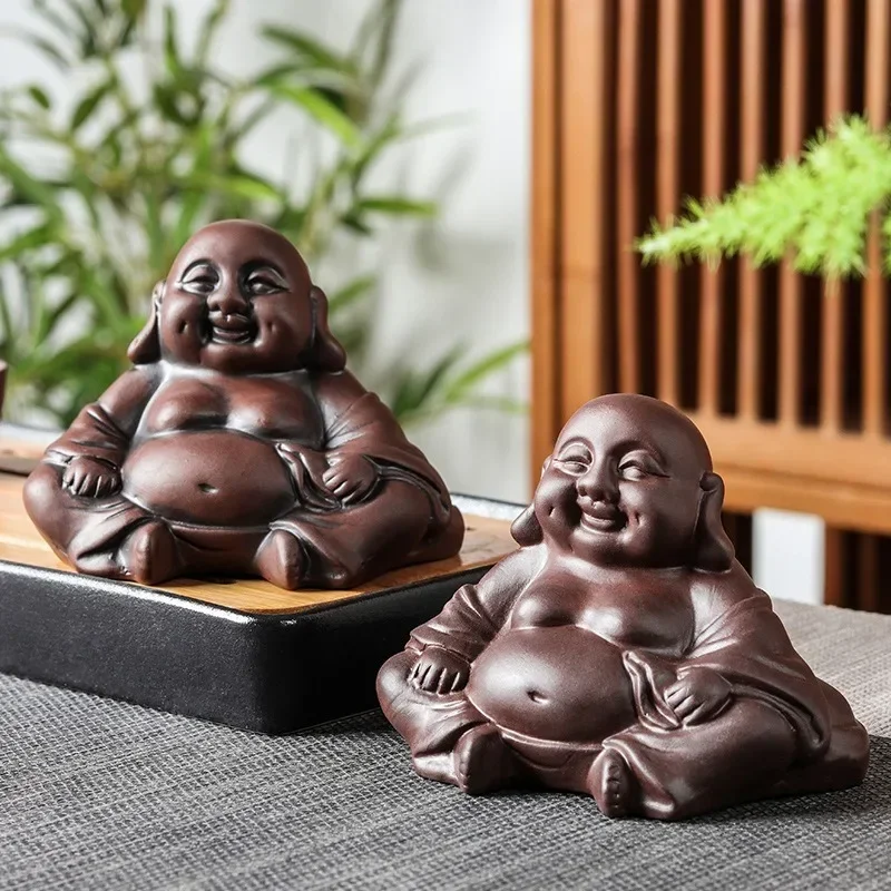 1Pc Yixing Purple Clay Tea Pet Character Buddha Statue Ornaments Handmade Tea Figurine Boutique Set Decoration tea pet ornaments