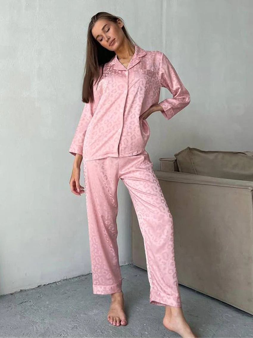 Marthaqiqi Casual Female Sleepwear Suit Long Sleeve Pajama Turn-Down Collar Nightgowns Pants Loose Spring Home Clothes For Women