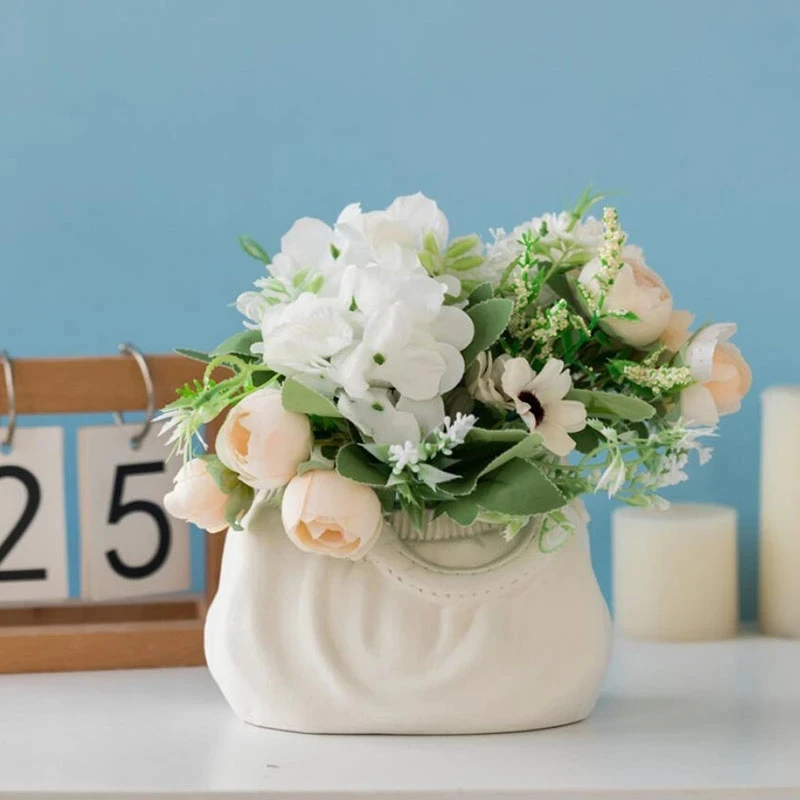 Ceramics Vase Home Decor Handbag Flowers Vases Room Decor Matte Plant Pot Statue Sculpture Home Decoration Accessories 5
