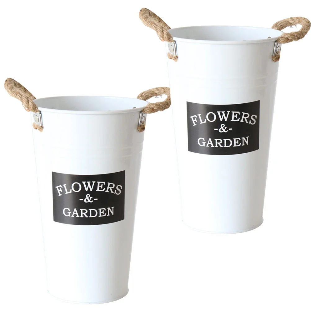 2 Pcs Simulation Disposable Cup Mini Bucket Rope Tote Handle Tin Flower Vase Arty Flower Container Desktop Flowerpot Home A 5