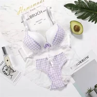 Nowy komplet biustonosz Push-Up kobiet 5 kolor bielizna koreański bez drutu Ultra cienkie biustonosze typy braletka seksowna koronkowa trójkąt puchar bawełniany biustonosz i majtki 2