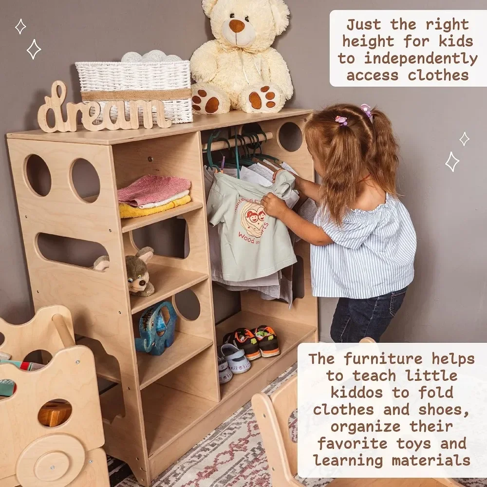 Children's Wardrobe, Children's Open Wooden Storage Room - Montessori Wardrobe - Wooden, Can Hold Ornaments, Children's Wardrobe 3