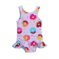 Baby Girls Bodysuit Swimsuit Summer Toddler Girls Ruffles Cartoon Prints 1 Piece Swimwear Beach Onesie Swimsuit Vacation Bikini 2
