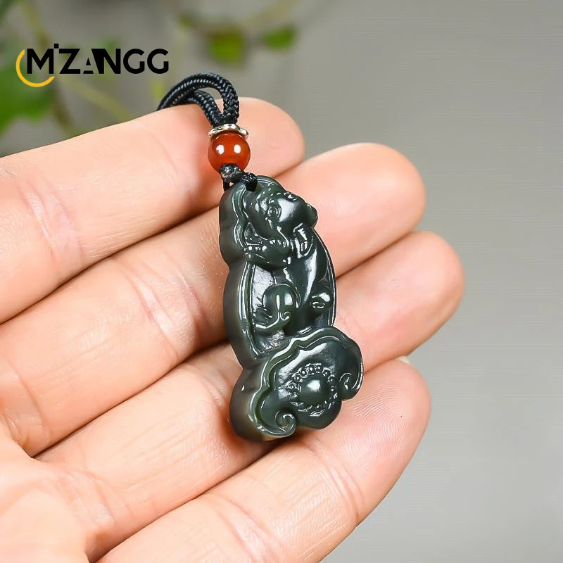 

Высококачественный нефритовый кулон Ruyi Pixiu ручной работы зеленые нефритовые мужские и женские ожерелья изысканный, очаровательный ювелирные изделия амулет на удачу