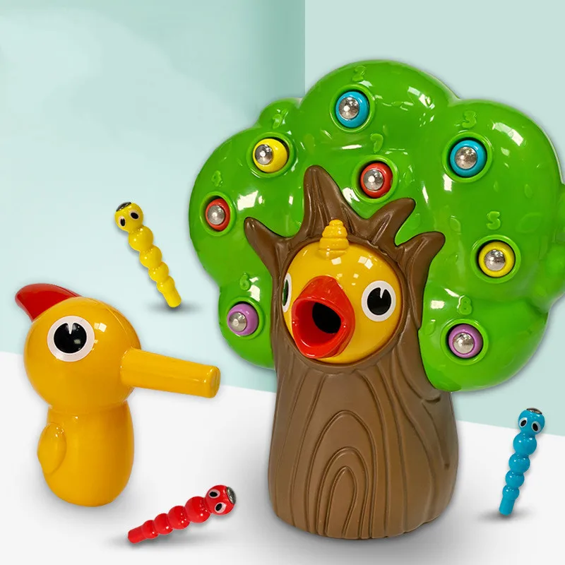 

[Funny] Woodpecker catching insects Magnetic insect catching Board magnetic fishing toy Game education toys baby birthday gift