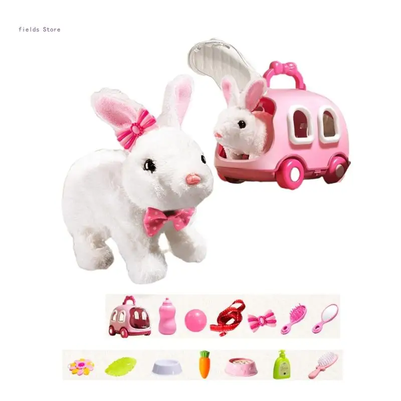 Realistic Walking Rabbit Furry Plush Animal Electronic Pet Girl Educational Toy