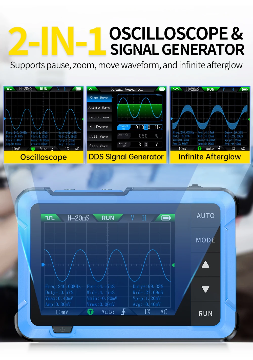 FNIRSI DSO510 PLUS Oscilloscope 10MHz Bandwidth 48MS/s Sampling Rate Mini Handheld Electronic Measurement Tools digital oscilloscope