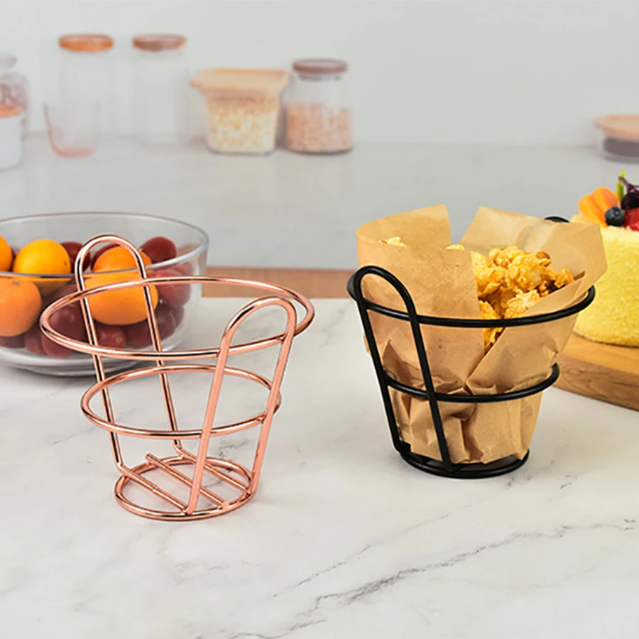 1PC snack Chip basket Creative Iron Craft snack Chip basket Round net Fried basket Fried chicken basket Bread basket Kitchen