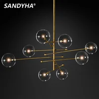 SANDYHA Creative Art Glass Ball Pendant Light Nordic Design Black Gold LED Chandelier for Stylish Living Room Bedroom Home Decor 2