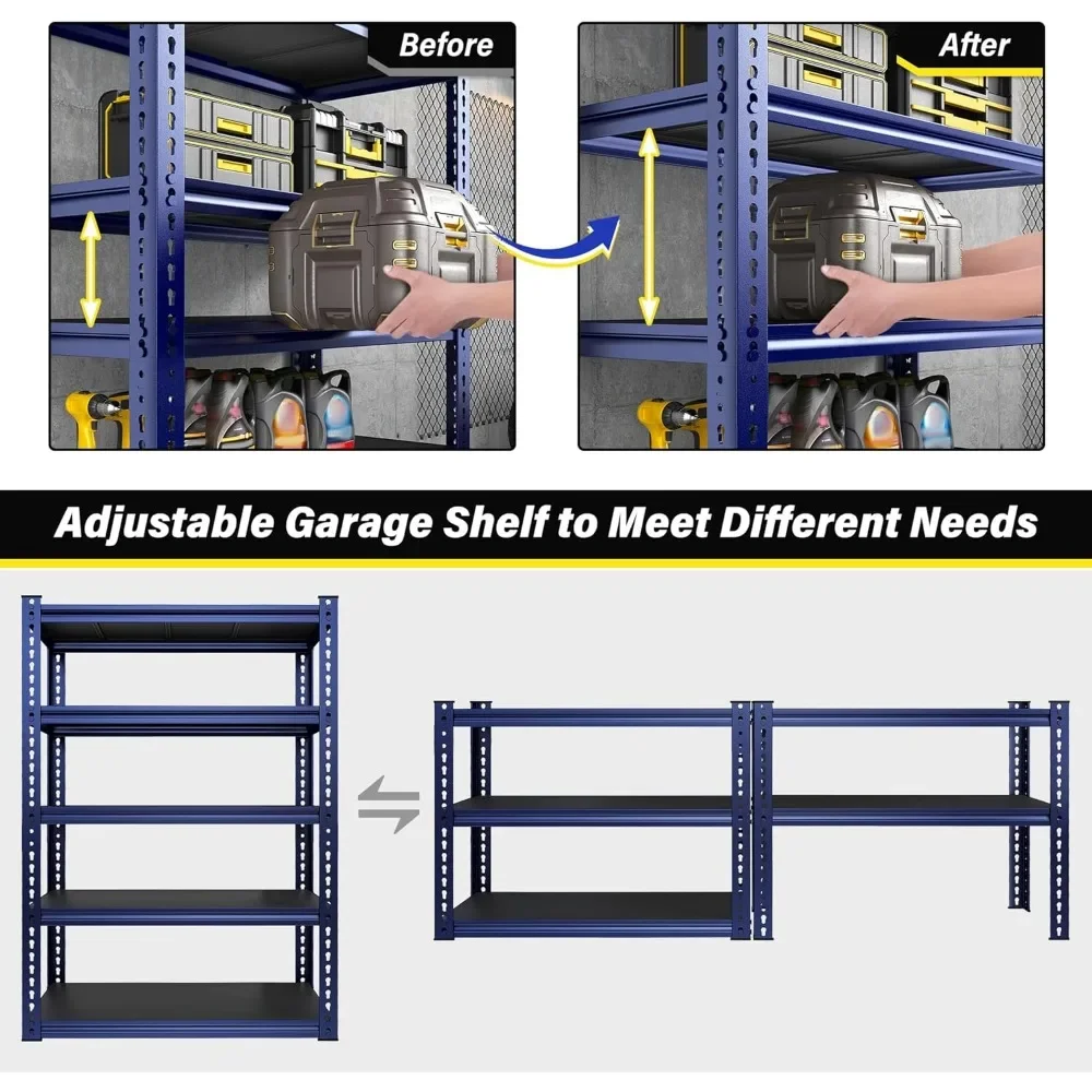Garage Shelving 72" H Tall Storage Shelves Sturdy Metal Shelves for Storage 5 Tier Wide Heavy Duty Shelving Deep Storage Rack 5