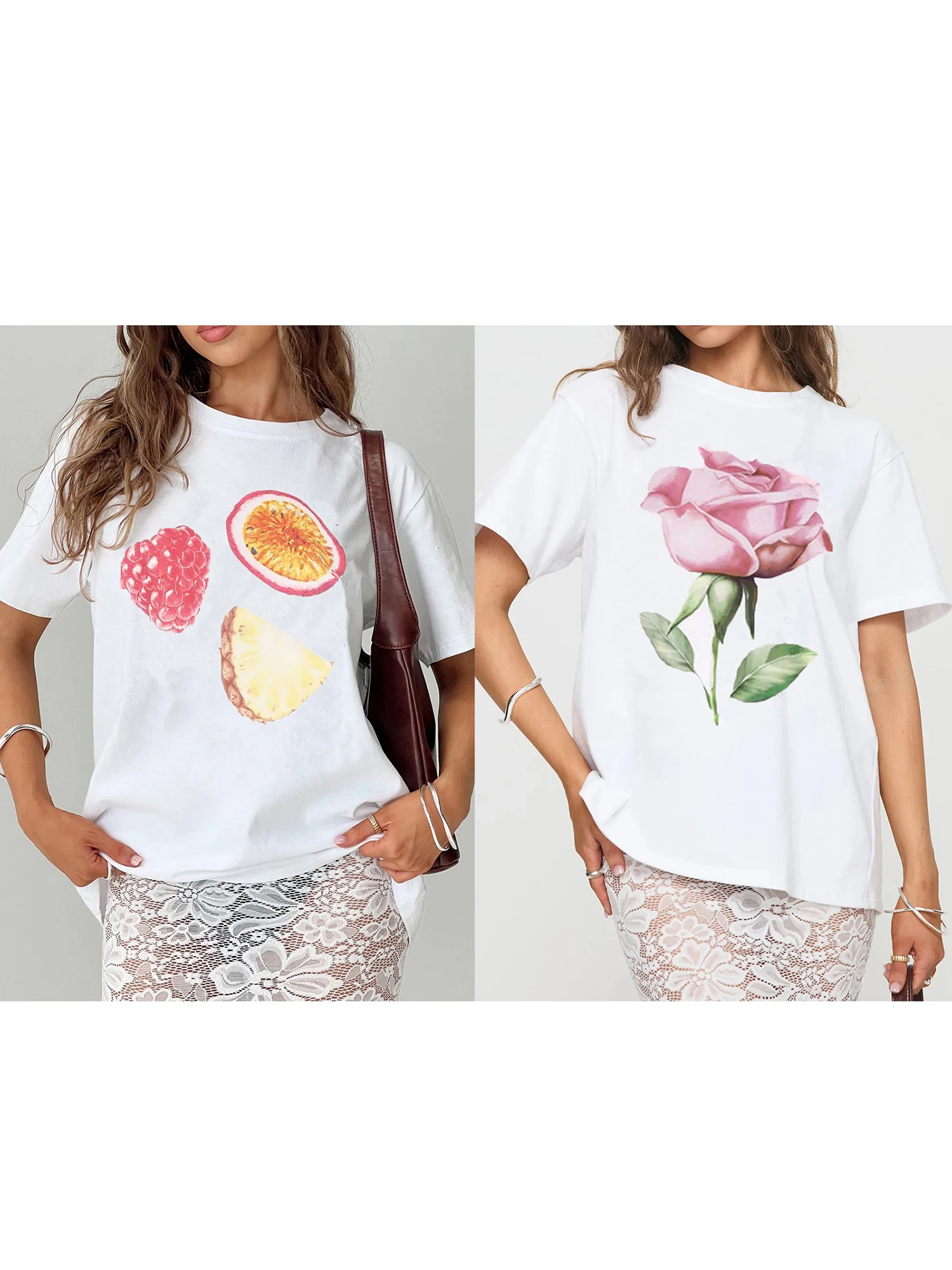 Women s Casual Loose Fit Summer Tunic Top with Floral Print and Short Sleeves Round Neck Tee Shirt for Everyday Wear