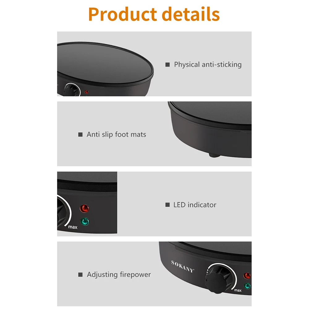 Electric Crepe Maker, Pancake Maker, Non-stick Coating, and Batter Spreader for Home Breakfast Maker 6