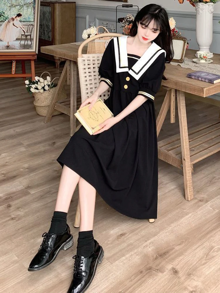 美品 1回着用 ゴーシュ 上品 ワンピース 2 日本製 Zoki Japan Sweet Sailor Collar Black Dress Women 4Xl