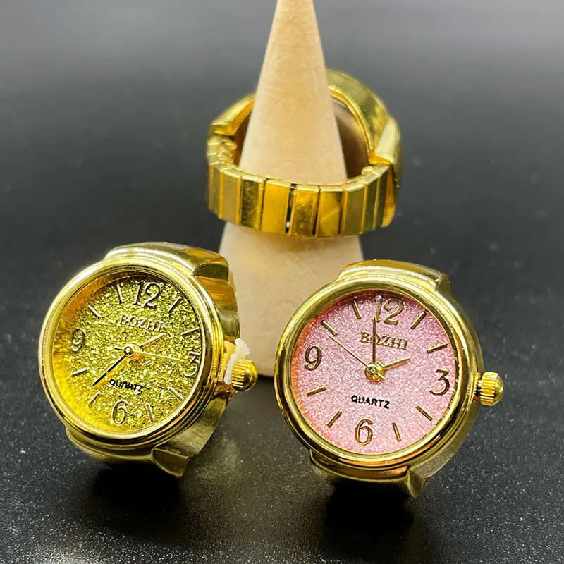 Kiss Jewelry Gold Plated Shiny Index Dial Finger Watch Rings Men Women Stretchy Strap Quartz Watch Ring Vintage Punk Gifts