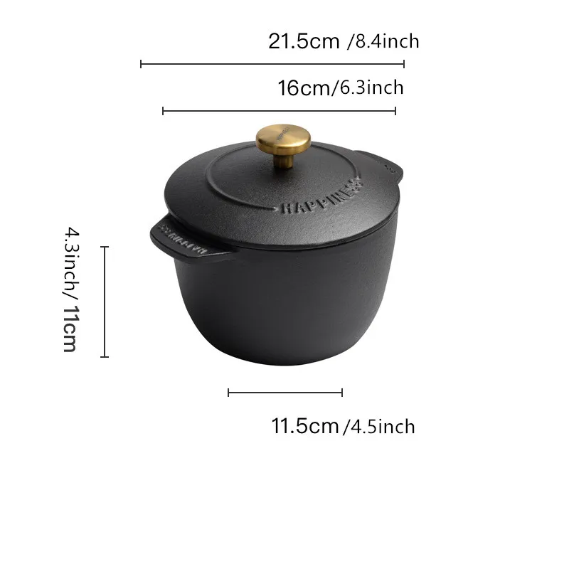 Rice Casserole Cast Iron Rice Cooker 16cm Black Dutch Oven Stew Pot Applicable To Cook Rice And Bake Cooking Utensils 1.5 Quart images - 6