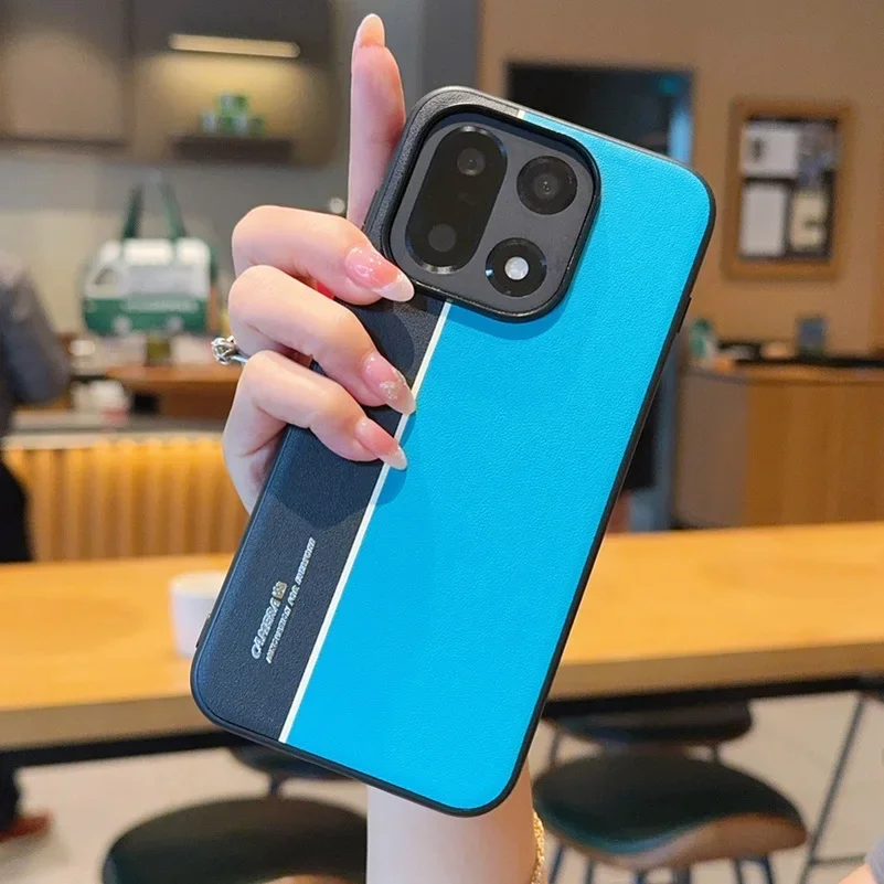 Luxury Contrast Color Ultra-Thin Leather Lens Protection Shockproof Hard Back Case