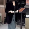 Autumn New Black Velvet Women's Blazer Fashion Long Sleeve Single Button Casual Loose Temperament Suit Top Female Outerwear 6