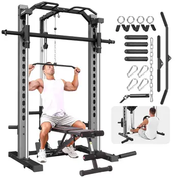 All-in-One Adjustable Smith Machine with LAT-Pull Down System Multi-Function Power Cage for Home Gym Cable, Customized 1