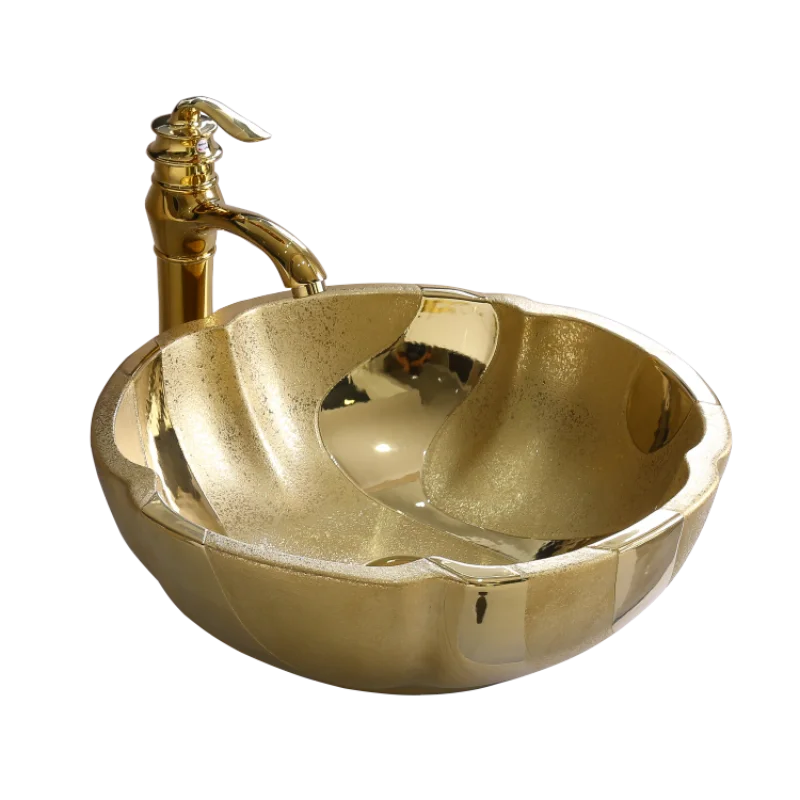 

Bathroom ceramic round gold color wash hand art basin for wholesale