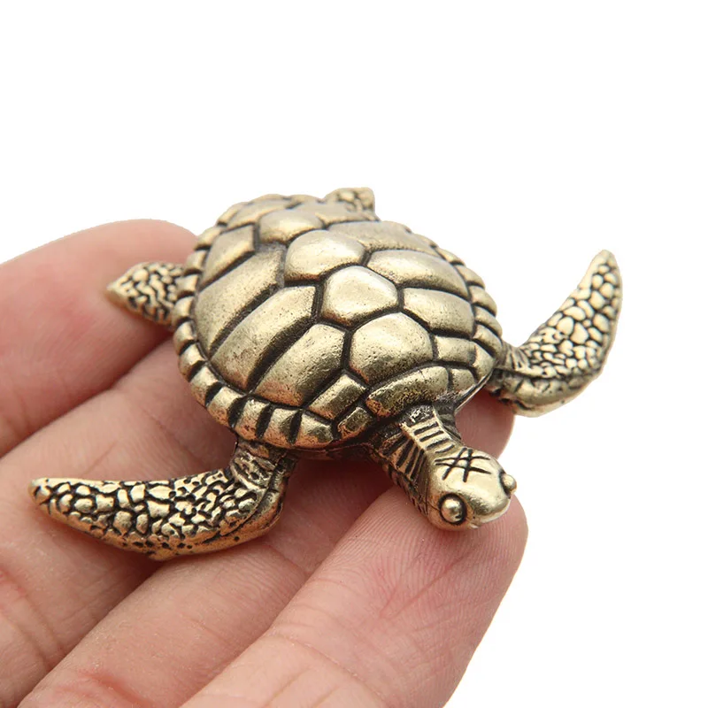 Solid Brass Turtle Small Decorations for Living Room Vintage Copper Sea Animal Miniature Figurines Desk Ornament Decors Bronze