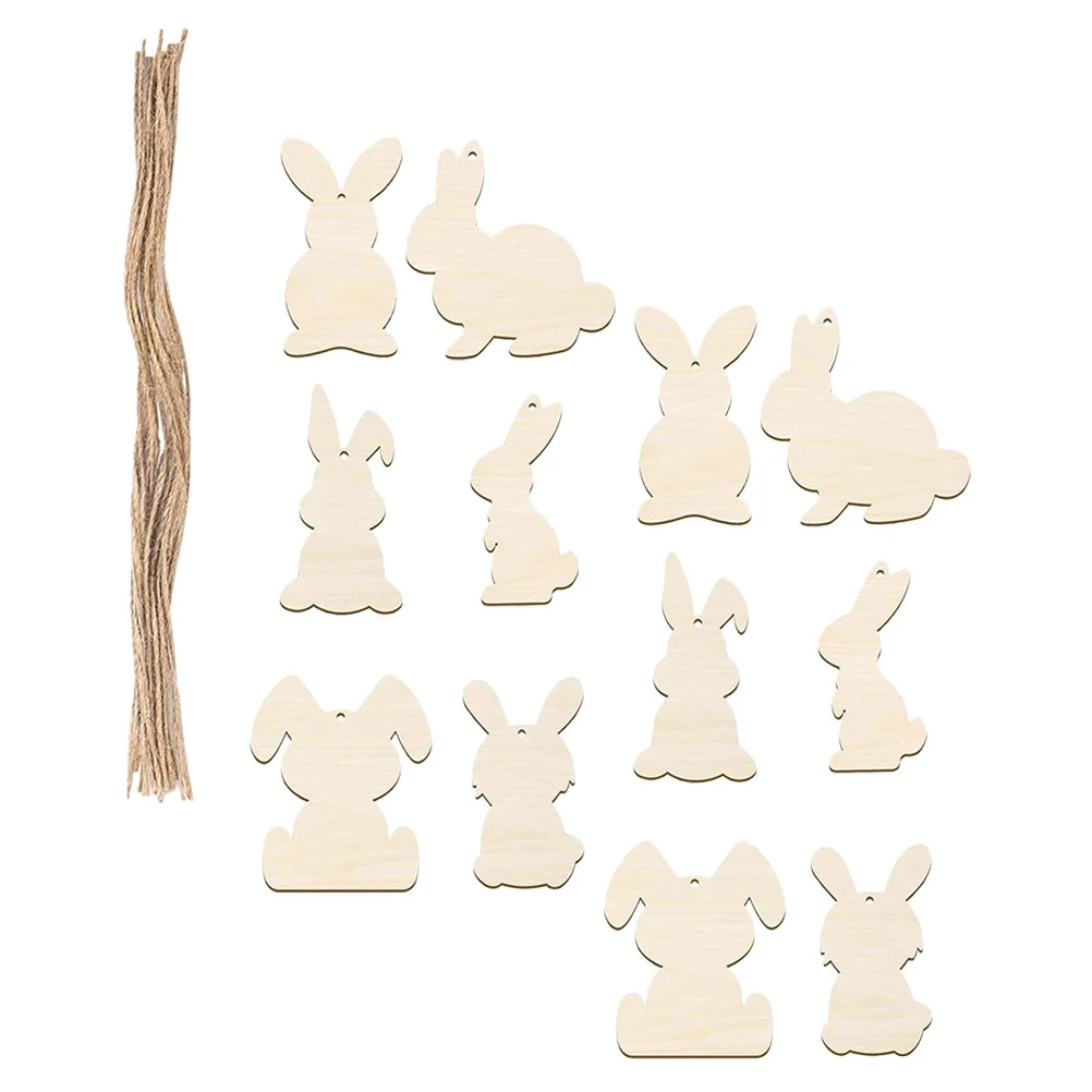 12 Pcs Shape Decorative Wood Cutouts Easter Slices Unfinished Craft naments Bunny Wood Chips Wooden Bunny Slices 5