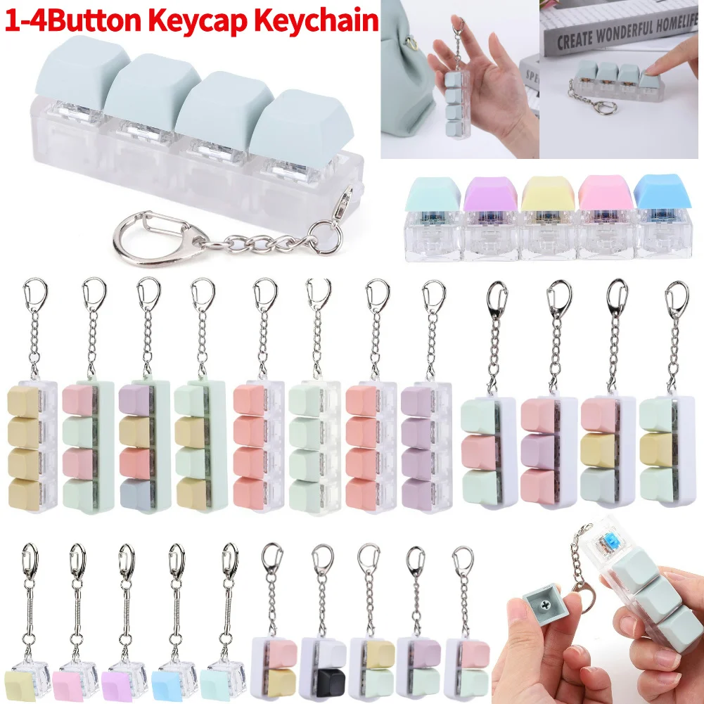 Keyboard Key Toy DIY Button Keycap Fidget Keychain Mechanical Key Toy Keyboard Cube for Adult To Relief Stress Pass The Time