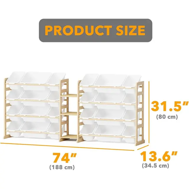 24-Bin 3-Shelf Toy Storage Organizer, Kids Bookcase with Bins, Playroom and Bedroom Decor, White
