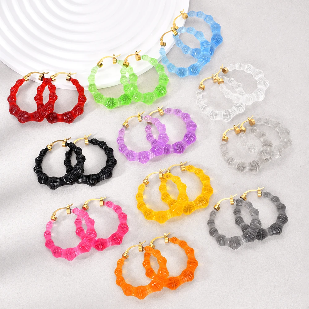 

Bamboo Earrings New in Earrings for Women 2023 Trending Colorful Resin Geometric Jewelry Goth Hoop Women's Accessories Fashion