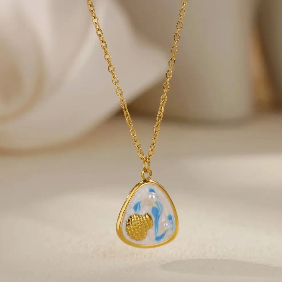 Oil-dripping Pearl Conch Necklace For Women Girls