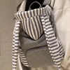 Striped Korean Style Gray Backpacks Rabbit Ears Design Casual Bags Large Capacity Student Tote Bags Versatile Backpack For Women 1