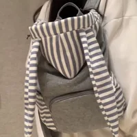 Striped Korean Style Gray Backpacks Rabbit Ears Design Casual Bags Large Capacity Student Tote Bags Versatile Backpack For Women 1