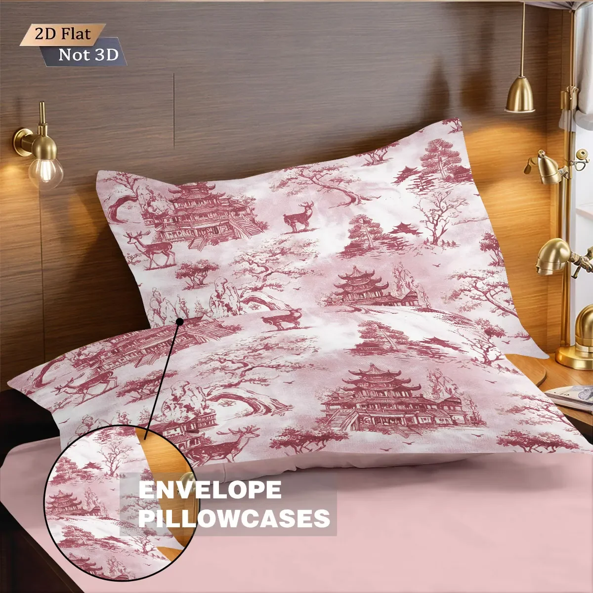 3pcs pink antique architectural print coreless bedding comfortable multi size bedroom dormitory duvet covers, machine washable