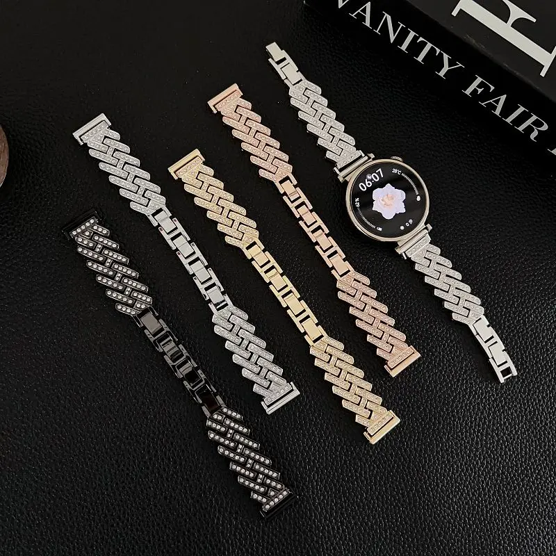 18mm Diamond Metal Strap with Bling Rhinestones - Elegant Bracelet Watch Band