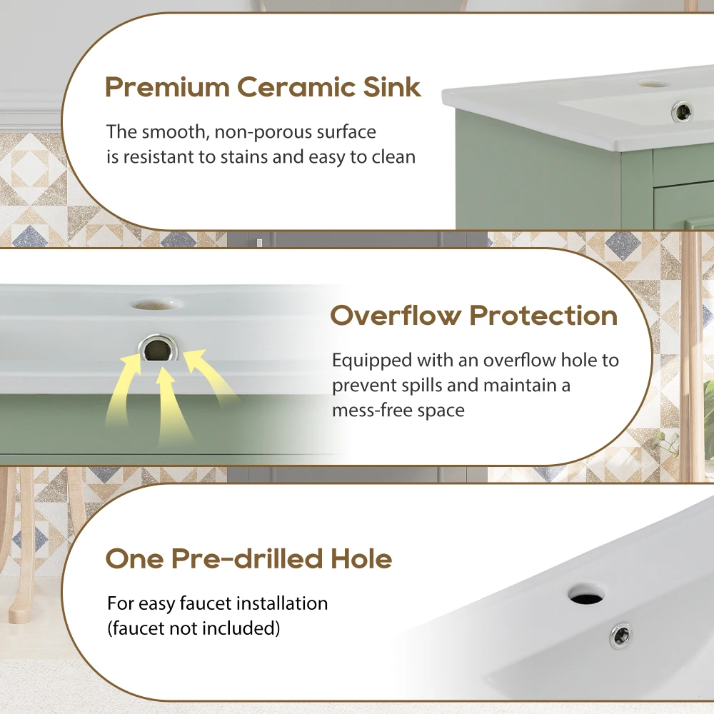 [Viedo] 20 Inch Modern Small Bathroom Vanity Cabinet With Ceramic Basin- 20*15.5*33.3 Inches,Ample Storage,1 Soft Close Door 5