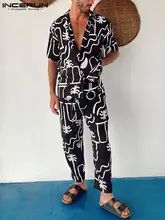 

INCERUN Tops 2022 Casual All-match Men Short Sleeve Pants Loose Comfortable Streetwear Fashion Male Printed Two-piece Sets S-5XL