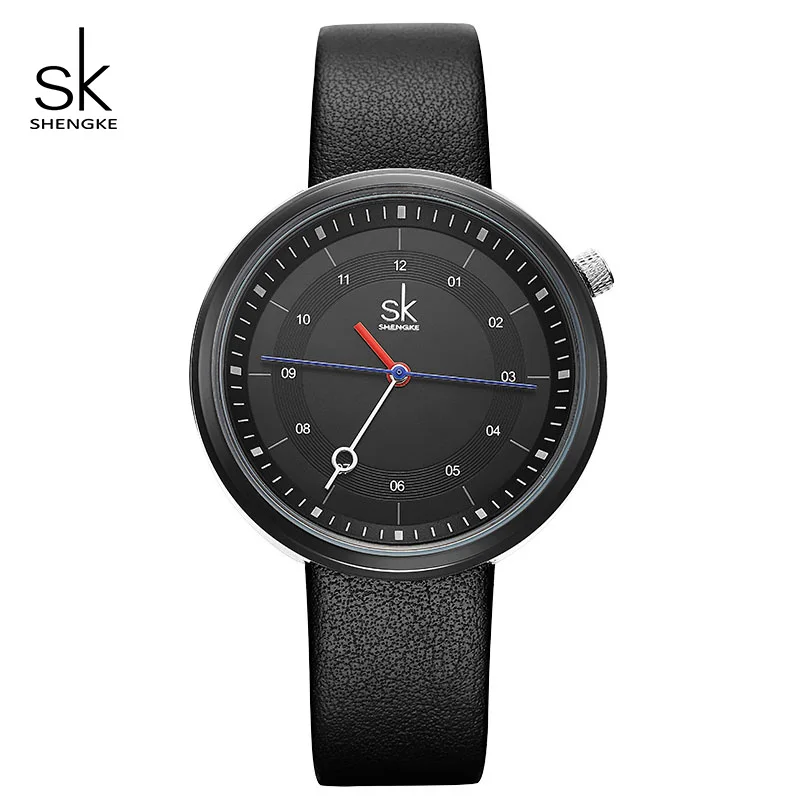 

Shengke Fashion Women Watches Black Leather Strap Reloj Mujer 2022 New Creative Quartz Watch Women's Day Gift For Women #K8044