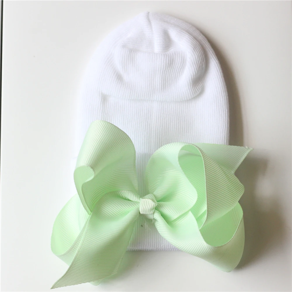 accessoriesbaby eating  Newborn Baby Knit Hat with Large Ribbon Bow Infant Hospital Hat Baby Warm Beanie Bows for Headwear Knitted Headwrap Turban baby accessories carry bag	 Baby Accessories