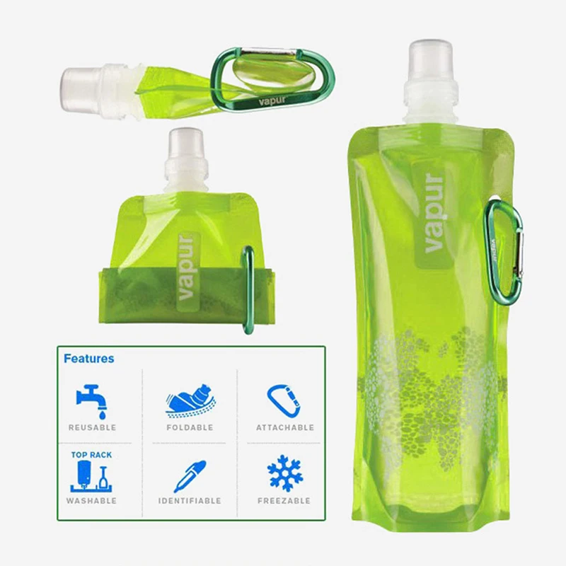 350ml/480ml Portable Ultralight Foldable Soft Water Bag Flask Bottle Outdoor Sport Hiking Camping Water Bag Folding Water Bucket 6